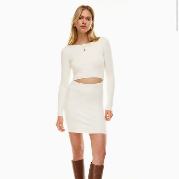Aritzia Dresses & Skirts - NWT Aritzia Wilfred Cutout Knit Long Sleeve Mini Dress in Light Birch Size XL